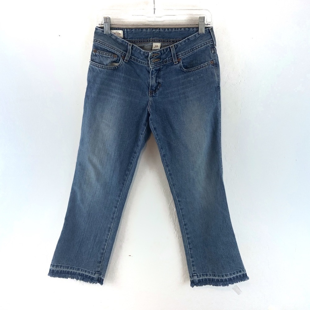 Abercrombie & Fitch Raw Fringe Hem Cropped Jeans 4 Cotton Denim Blue
